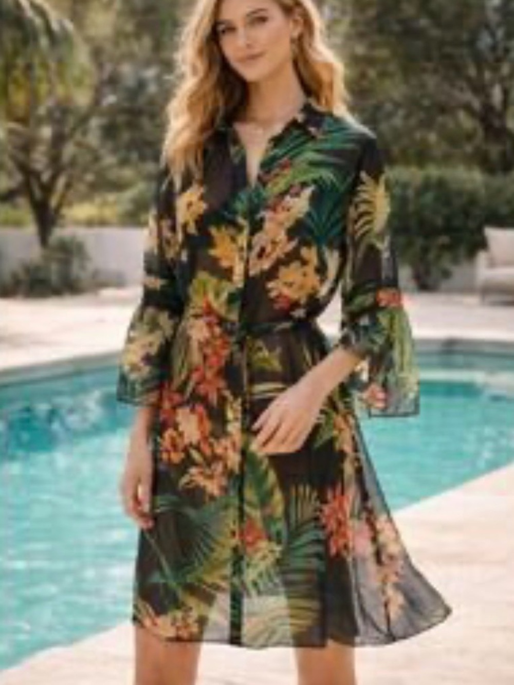 Zara Black Floral Sheer Shirt Top Tropical Print